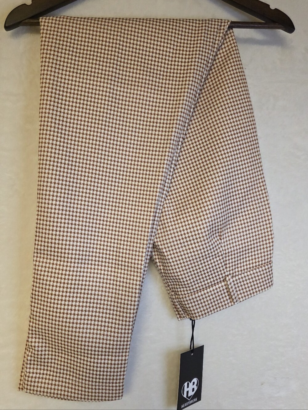 Heartbreak Brown & Cream Houndstooth Lightweight Slacks Belt Loop Pockets Size M